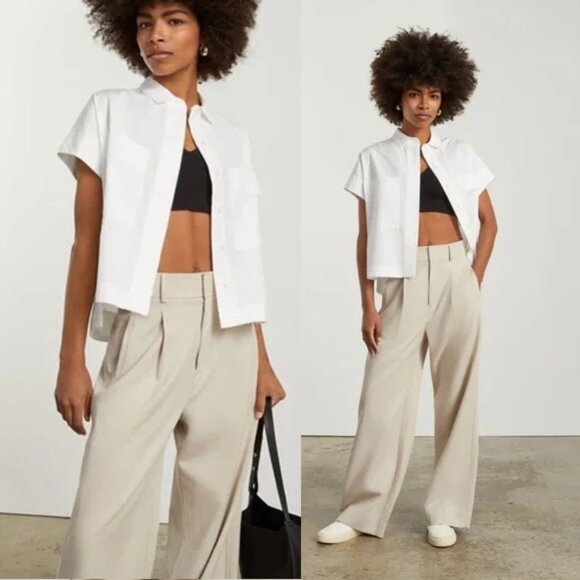 Everlane The Poplin Short-Sleeve Box Shirt Size S White 100%Cotton Relaxed Fit - Picture 2 of 16